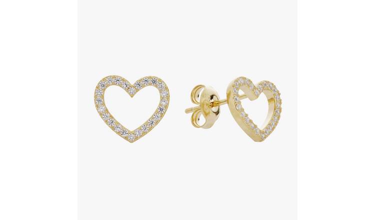 Revere Gold Plated Silver Cubic Zirconia Heart Stud Earrings