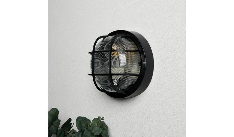 Coast IP44 Black Outdoor Round Caged Bulkhead