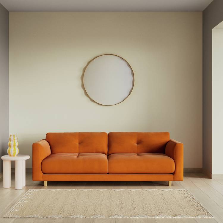 Habitat Emely Fabric 3 Seater Sofa - Orange - Ash Leg 0