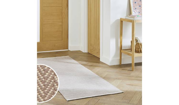 Argos Home Herringbone Grey Cotton Flatweave Runner - 66x200cm
