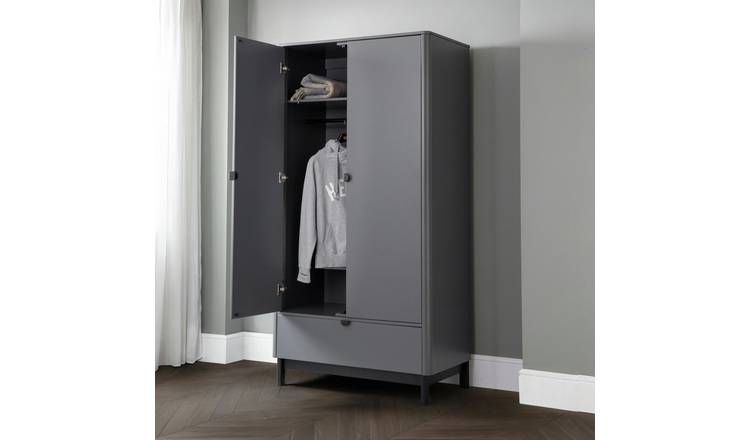 Julian Bowen Chloe 2 Door 1 Drawer Wardrobe - Dark Grey