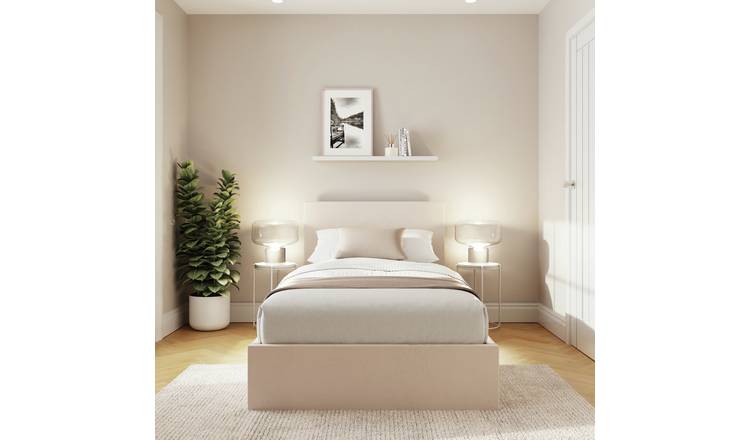 GFW End Lift Single Velvet Ottoman Bed & Mattress - Natural