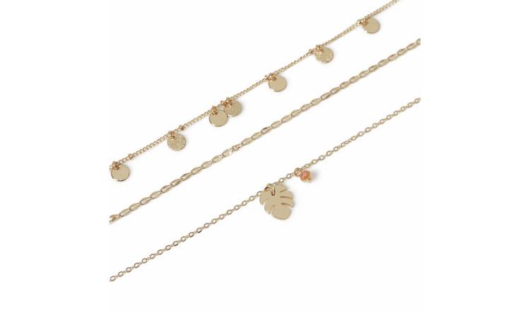 Freedom Gold Tone Disc and Leaf Anklet Set