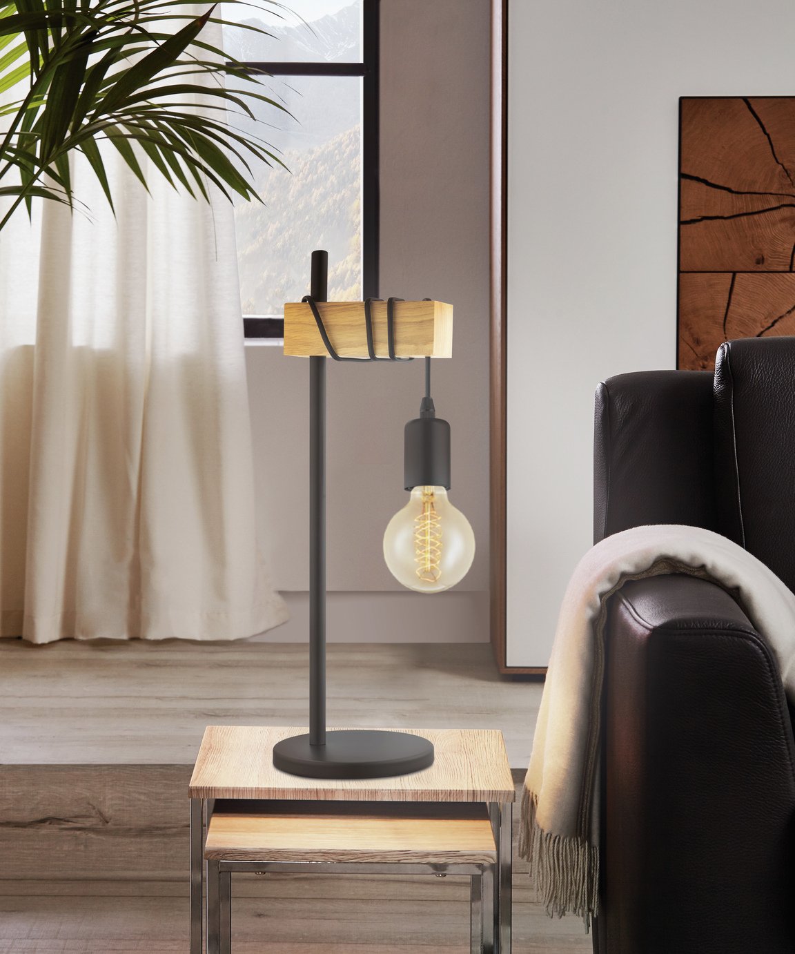 Eglo Townshend Hung Table Lamp - Black and Oak
