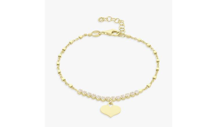 Revere 9ct Gold Plated Sterling Silver Heart Charm Bracelet