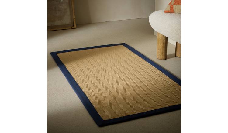 Habitat Herringbone Navy Border Jute Rug - 120x170cm