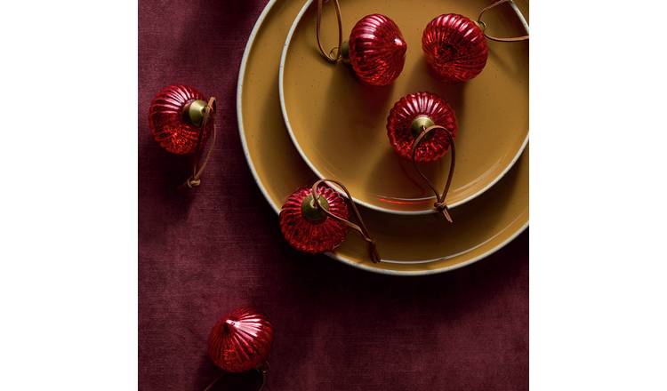 Habitat Onion Shaped Mercury Red Glass Christmas Baubles - Pack of 9