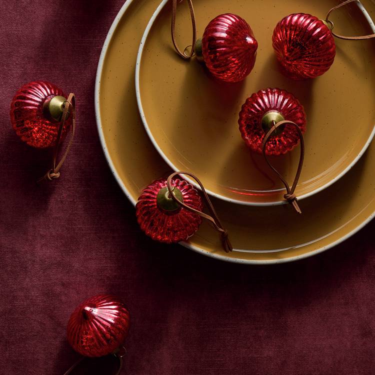 Habitat Onion Shaped Mercury Red Glass Christmas Baubles - Pack of 9 0