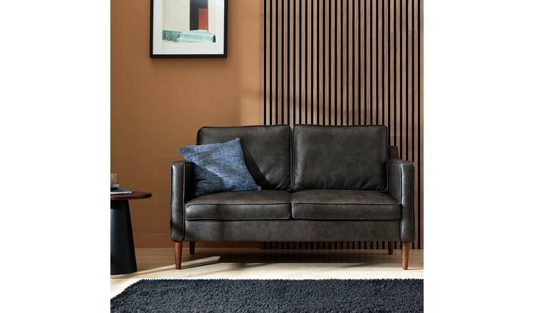 Argos Home Knox Faux Leather 2 Seater Sofa - Black