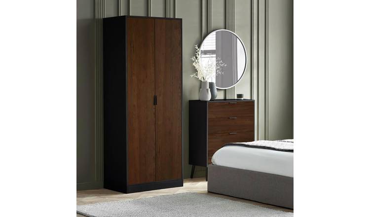 Julian Bowen Alba 2 Door Wardrobe - Walnut and Black