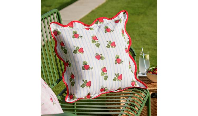 Furn Strawberries Blue Stripe Outdoor Cushion