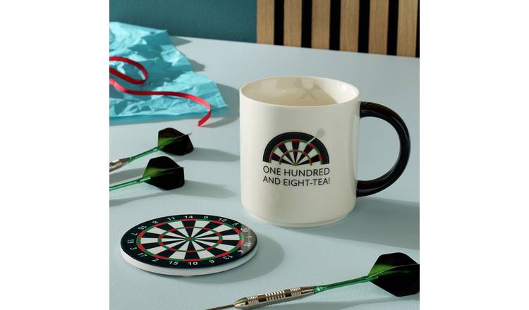 Argos Home One Hundred and Eight Tea Ceramic Mug & Dartboard Coaster Set