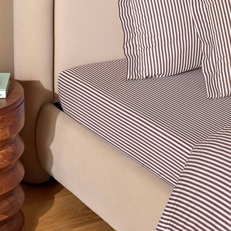 Habitat Oxford Stripe Cocoa Fitted Sheet - Single 0