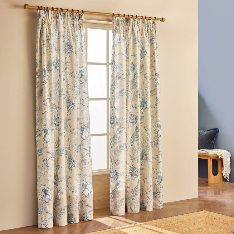 Habitat Botanical Pencil Pleat Curtains - Blue - 229x183cm 0