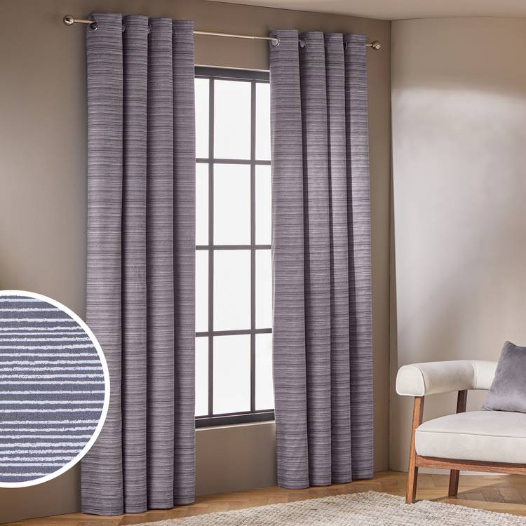 Habitat Stockholm Stripe Blackout Eyelet Curtains - Grey - 229x229cm 0