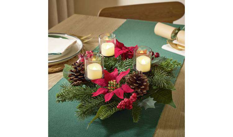 Argos Home Poinsettia and Berry Centrepiece Wreath with Candle Holder