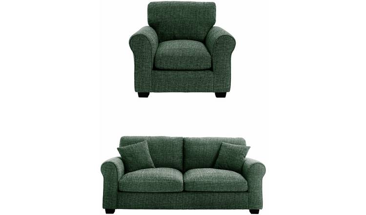 Argos Home Lisbon Fabric Chair & 2 Seater Sofa - Green