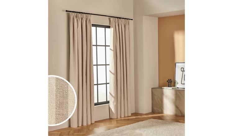 Habitat Blackout Stripe Pencil Pleat Curtains - Latte - 117x183cm