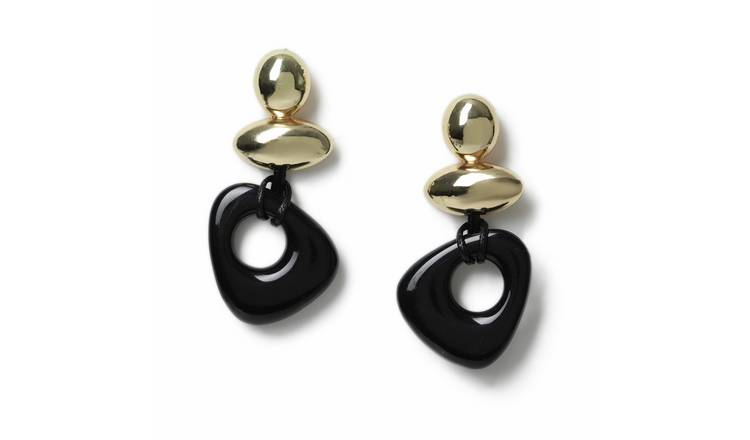 Freedom Stainless Steel Black and Gold Drop Earrings