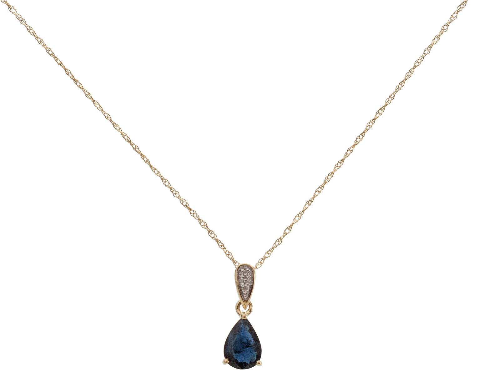 Revere 9ct Gold Sapphire & Diamond Pendant 18 Inch Necklace