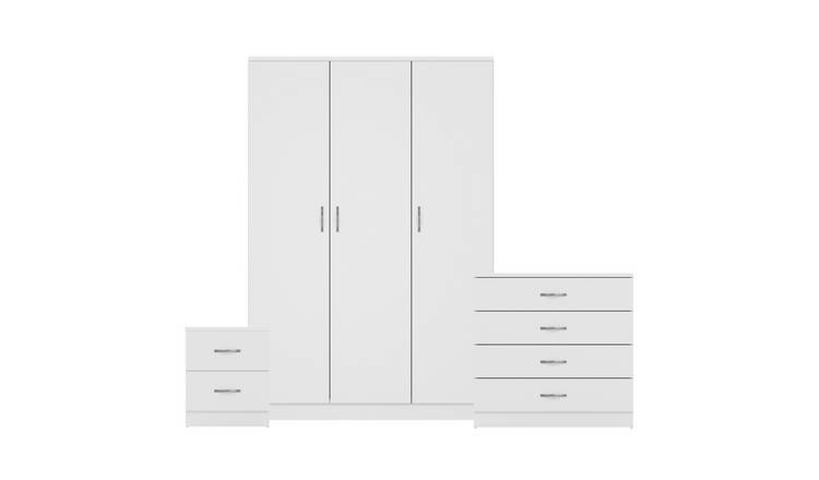 Vida Designs Riano Bedroom Set (Bedside, 4 Drawer Chest, 3 Door Wardrobe)- White