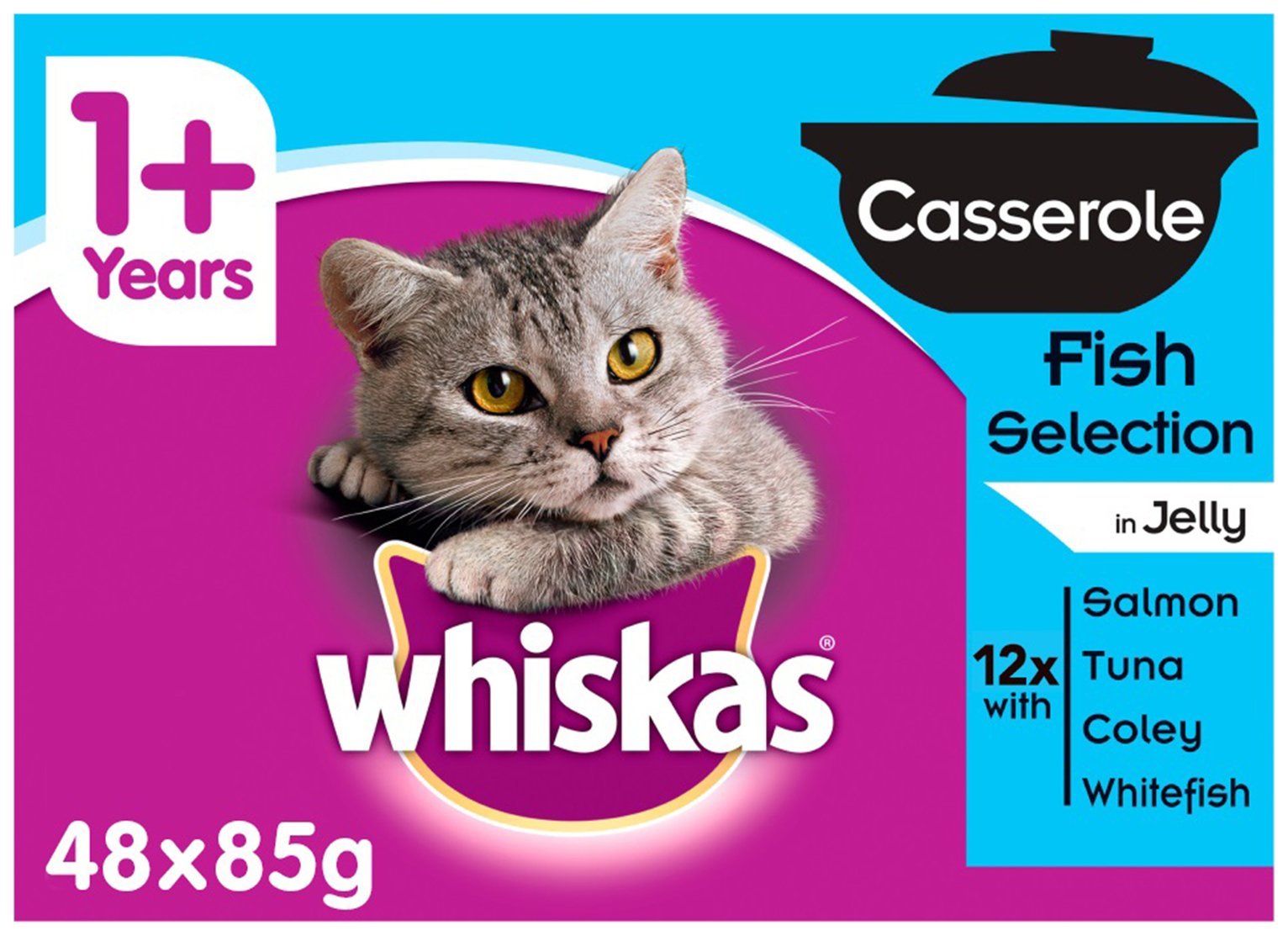 WHISKAS 1+ Cat Pouches Casserole Fish in Jelly - 48x85g