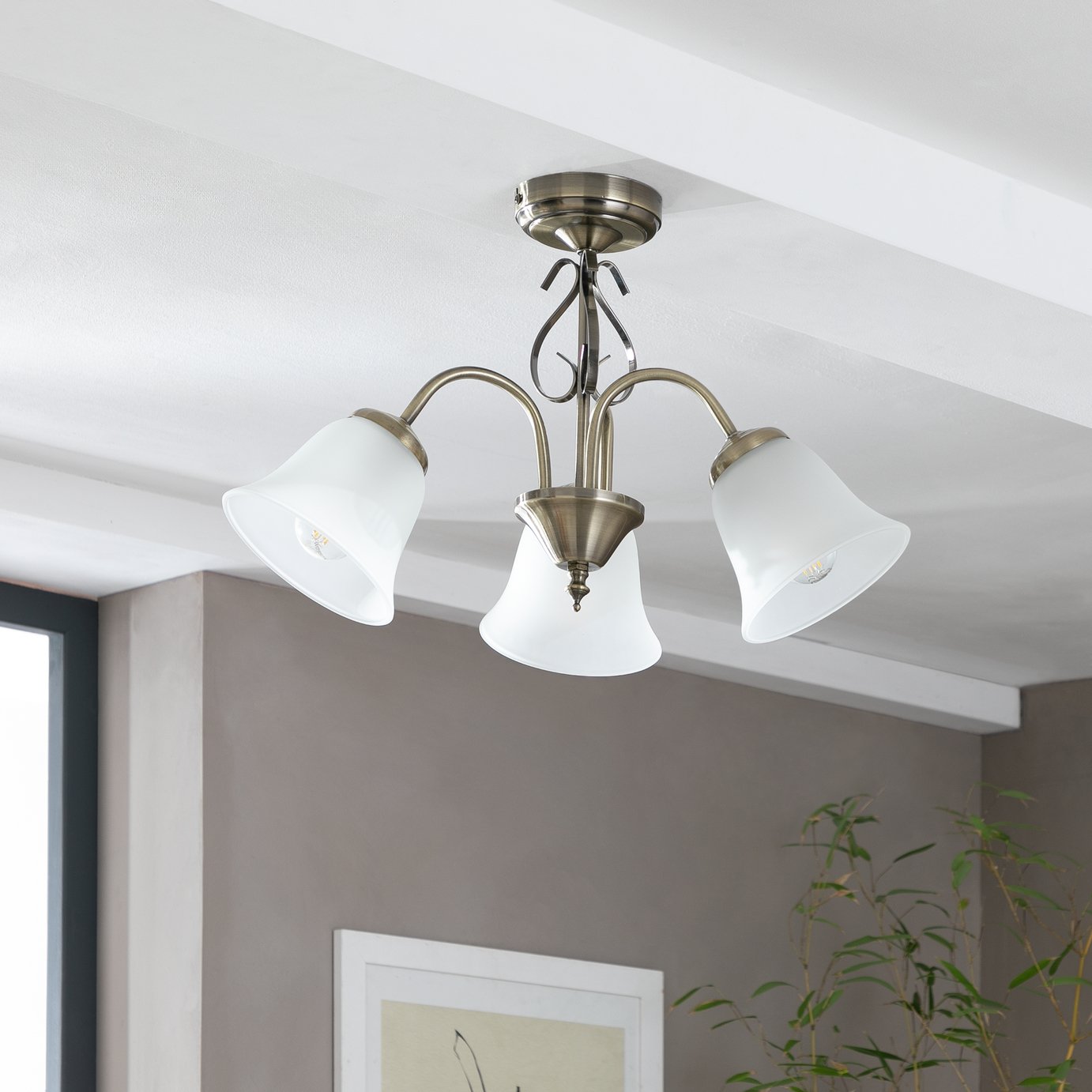 Argos Home Elisa 3 Light Glass Ceiling Light - Antique Brass