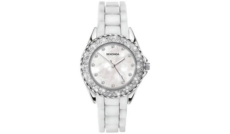 Buy Sekonda Ladies White Stone Set Silicone Strap Watch Womens watches Argos