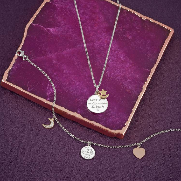Moon & Back 'Love You' Silver & 9ct Gold Pendant 0
