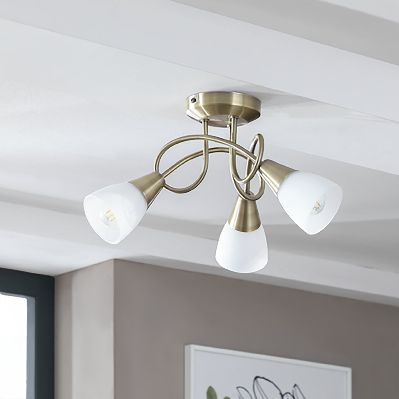 Argos Home Curico 3 Light Glass Ceiling Light -Antique Brass