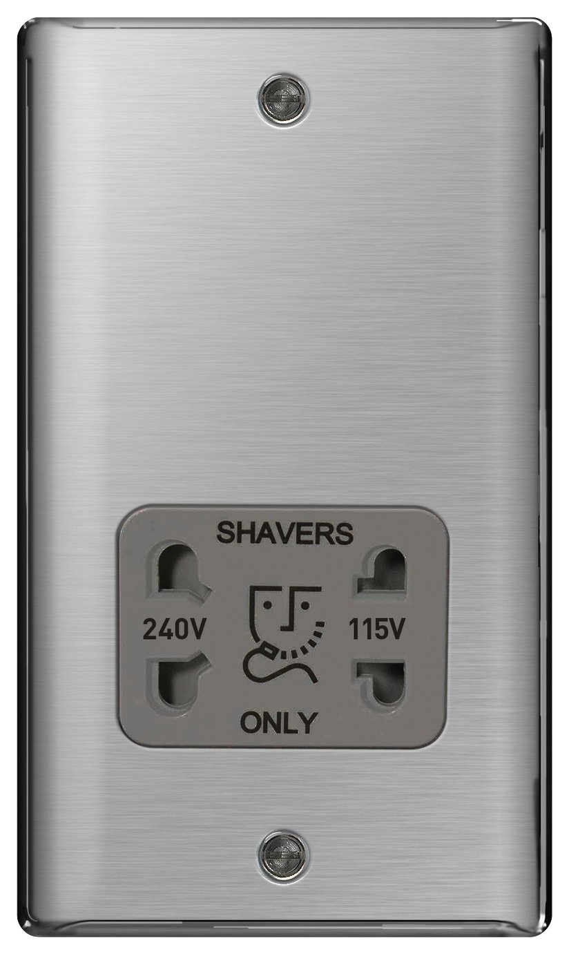 BG Raised Shaver Socket - Brushed Steel