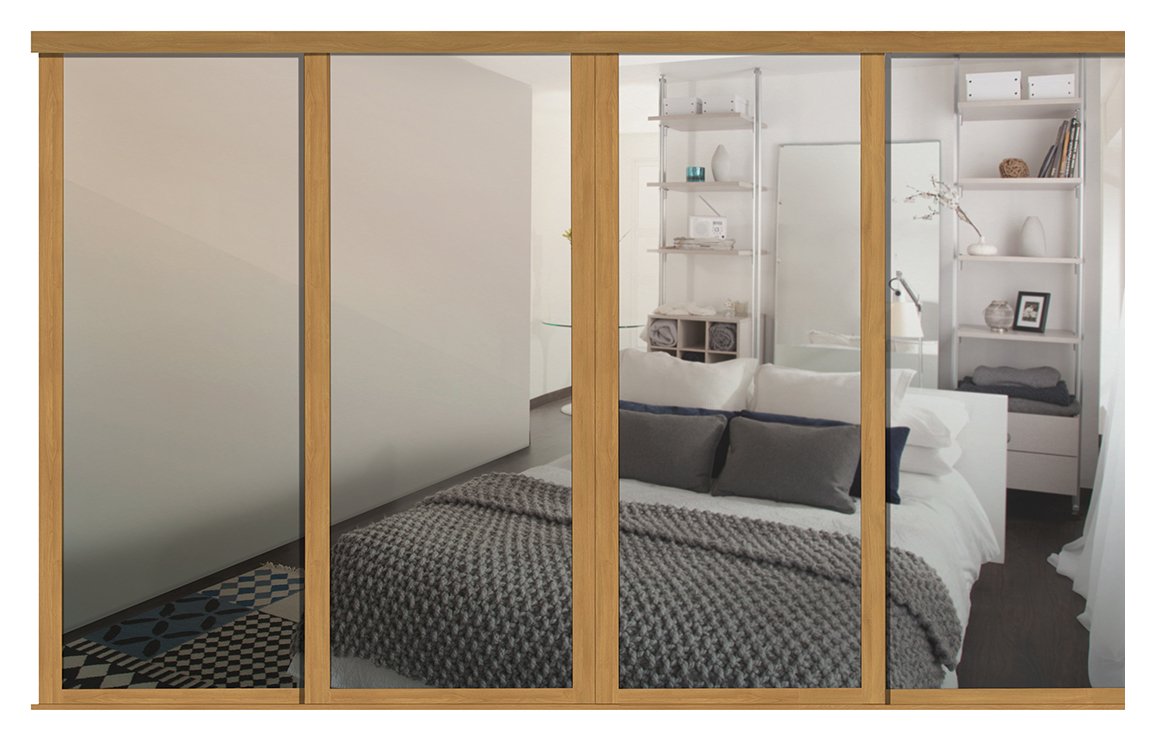 Shaker Sliding Doors and track W2898 Oak Frame Mirror