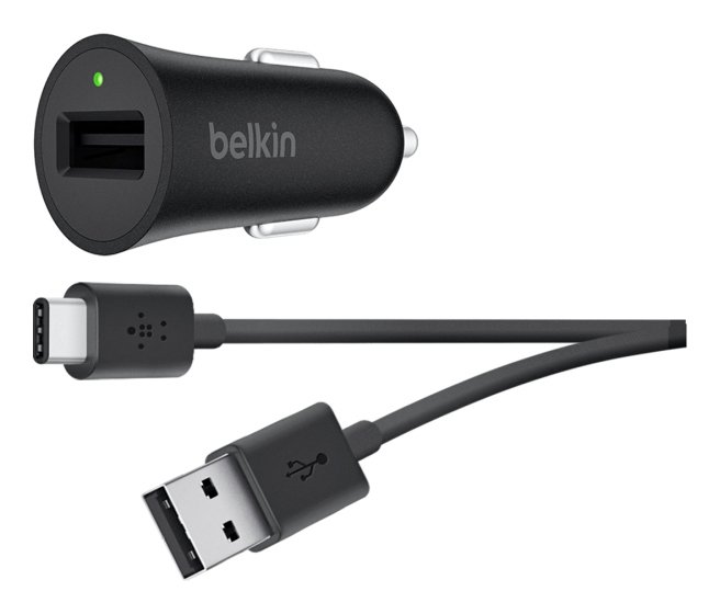 Belkin Car Charger with USB-A to USB-C Cable - Black