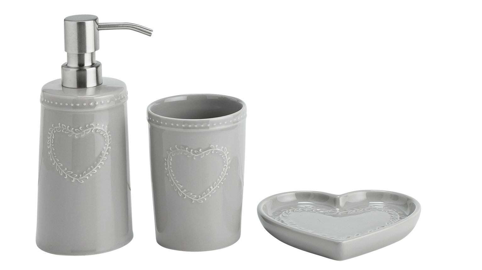 Argos Home 3 Piece Bathroom Accessory Set - Grey Heart