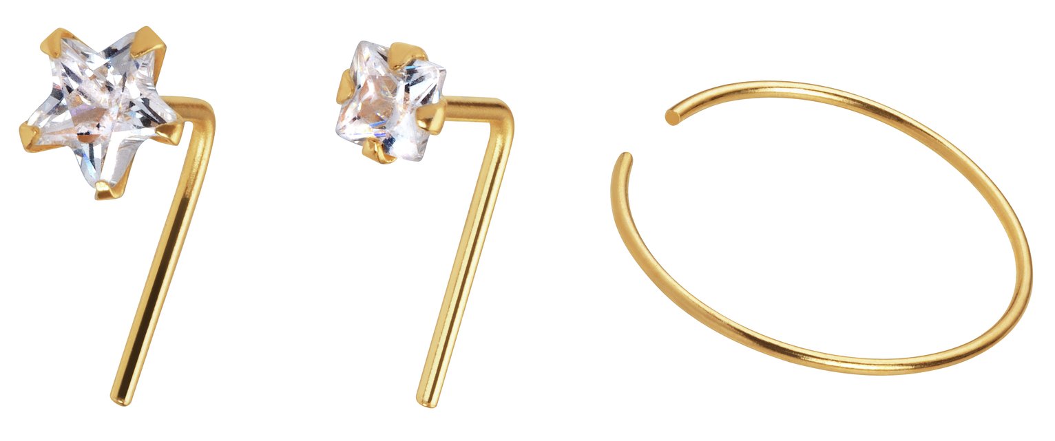 State of Mine 9ct Yellow Gold CZ Nose Stud & Hoop - Set of 3