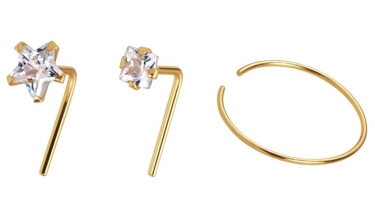 State of Mine 9ct Yellow Gold CZ Nose Stud & Hoop - Set of 3