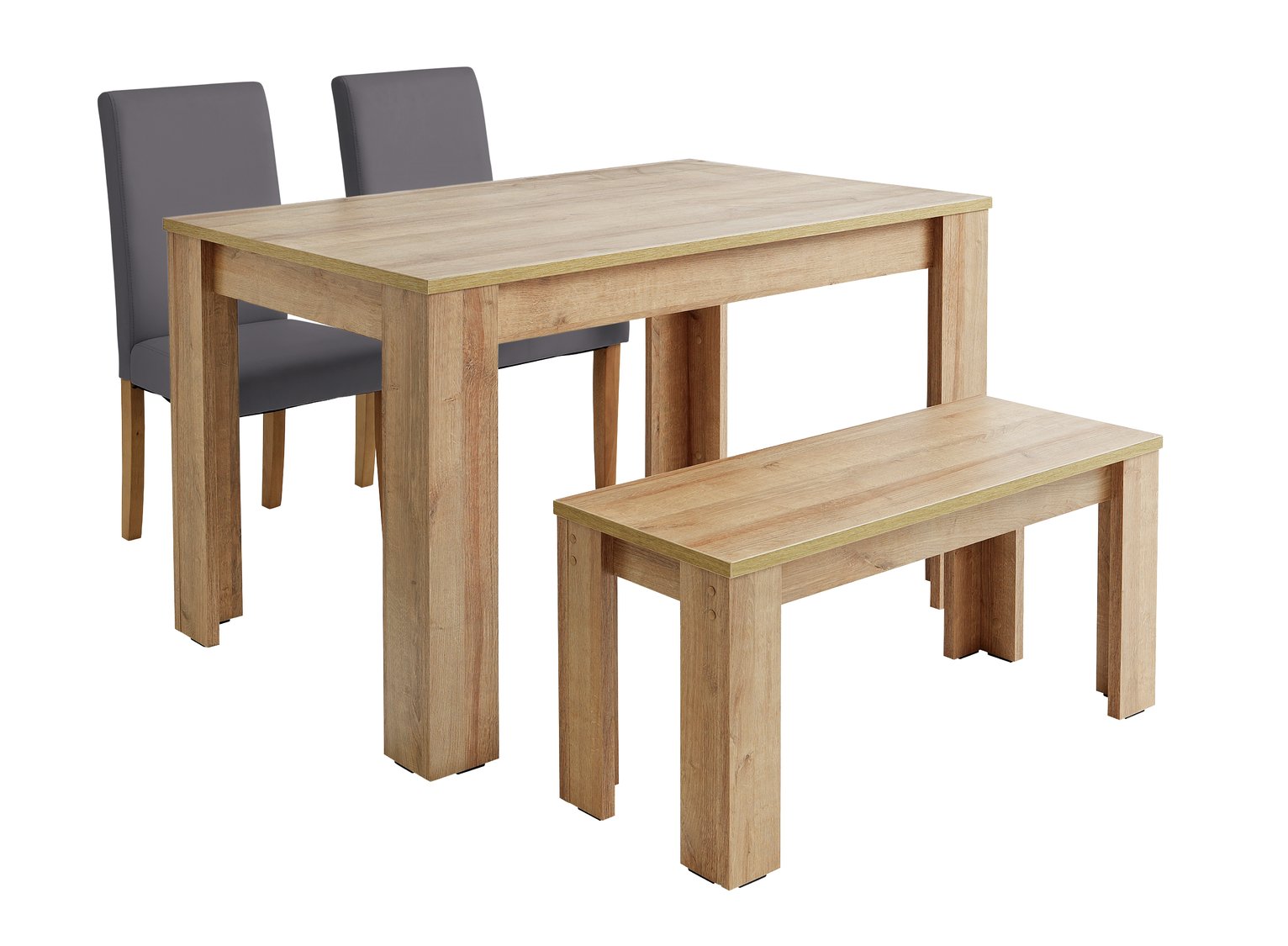 Argos Home Miami Oak Effect Table, Bench & 2 Charcoal Chairs