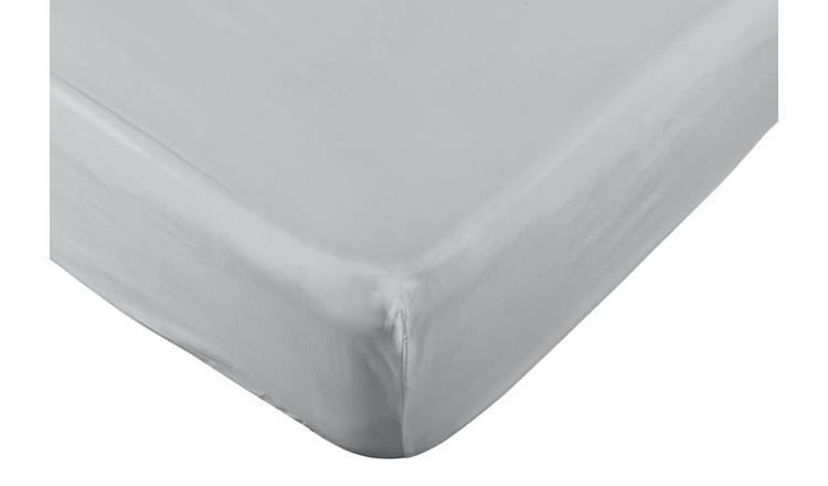Habitat Pure Cotton 200TC Grey Fitted Sheet - Double