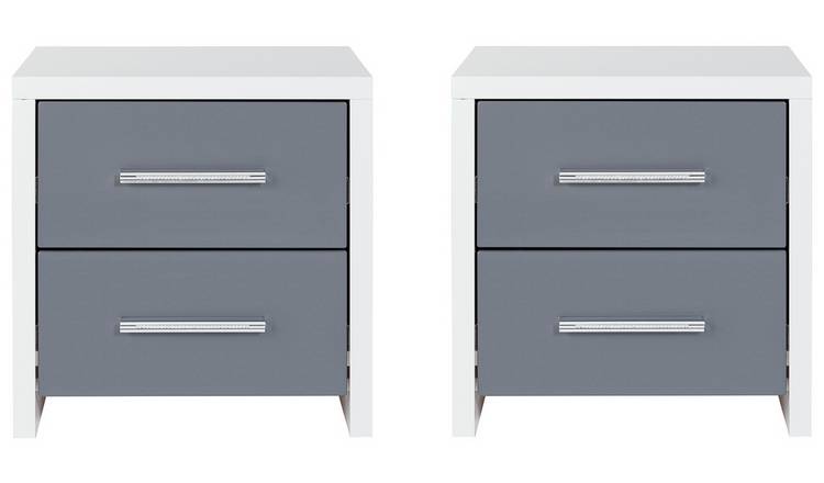 Argos Home Broadway Gloss 2 Bedside Tables Set -Grey & White