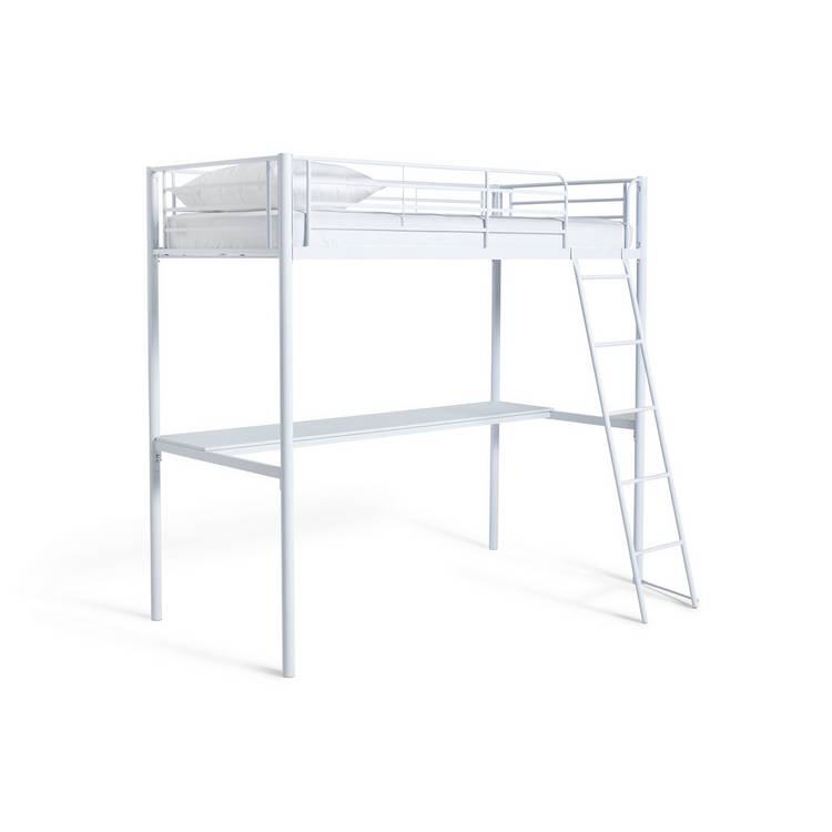 Buy Habitat Riley High Sleeper Metal Bed Frame Desk White Kids beds Habitat