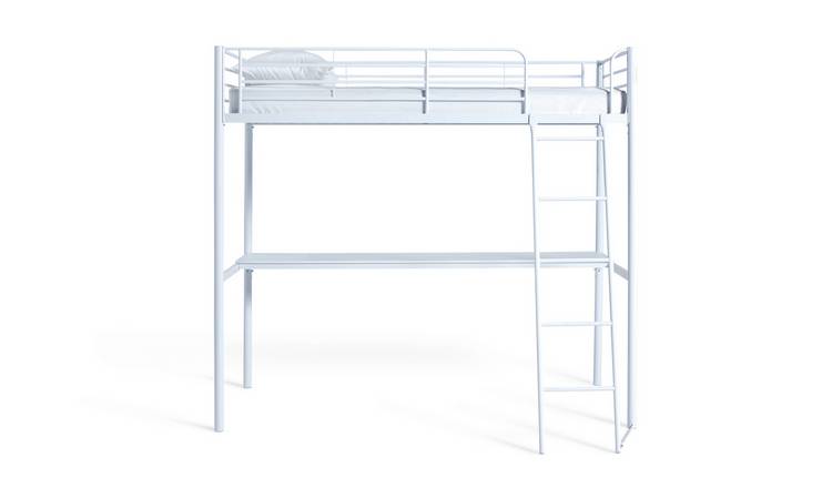 Buy Argos Home Riley High Sleeper Metal Bed Frame and Desk-White | Kids ...