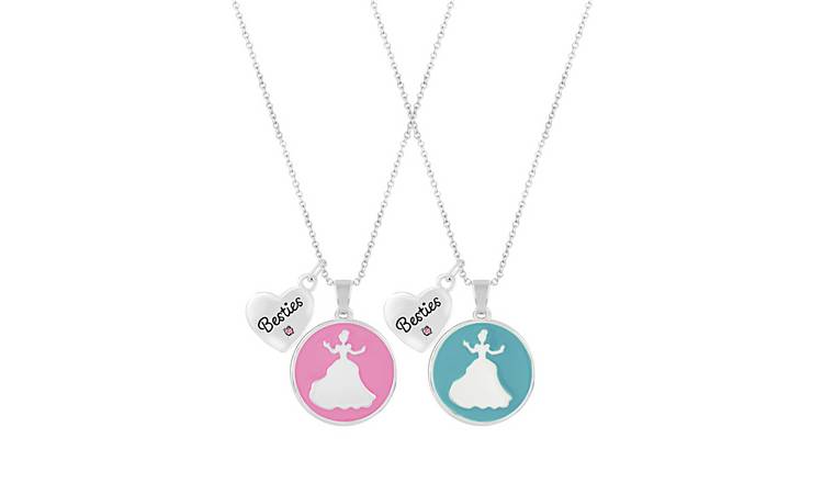 Disney Crystal Cinderella Best Friends Pendant Necklace Set