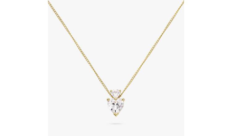 Revere 9ct Gold Plated Silver Double Heart Pendant Necklace