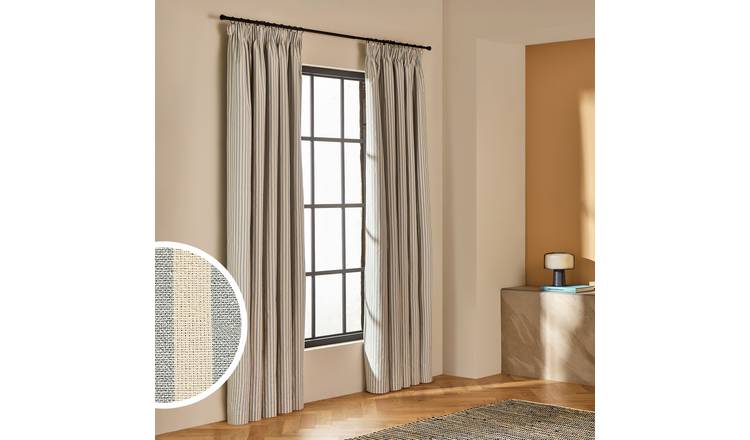 Habitat Blackout Stripe Pencil Pleat Curtains - Blue - 117x137cm