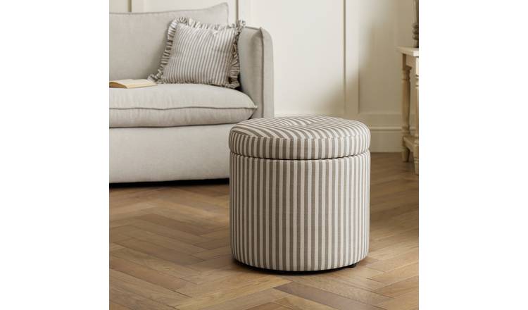 Habitat Leo Fabric Storage Ottoman - Natural Stripe