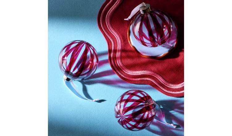 Argos Home Red Stripe Glass Christmas Baubles