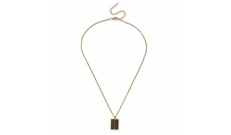 Uncommon Souls Gold Tone Tigerseye Square Pendant Necklace