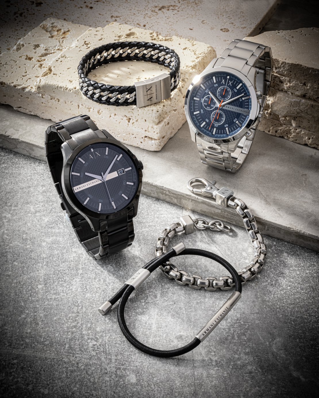 アクセサリー Armani Exchange leather l bracelet Buy Armani Exchange Leather and Stainless Steel Bracelet | Mens