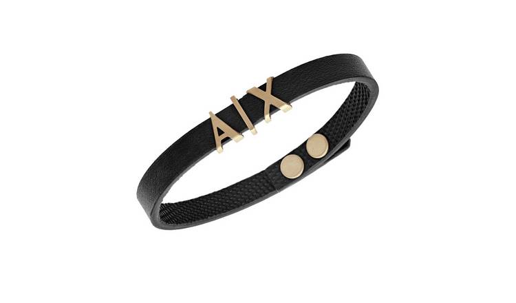 Buy Armani Exchange Black Leather Logo Bracelet Mens bracelets