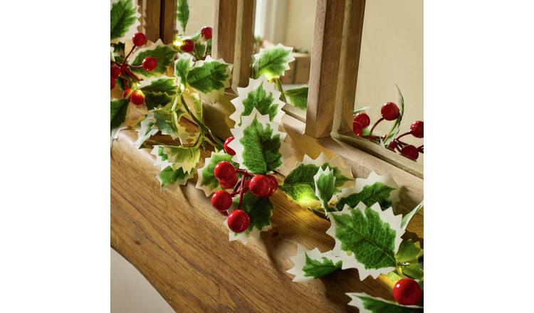 Argos Home Poinsettia Berries Christmas Lights Garland